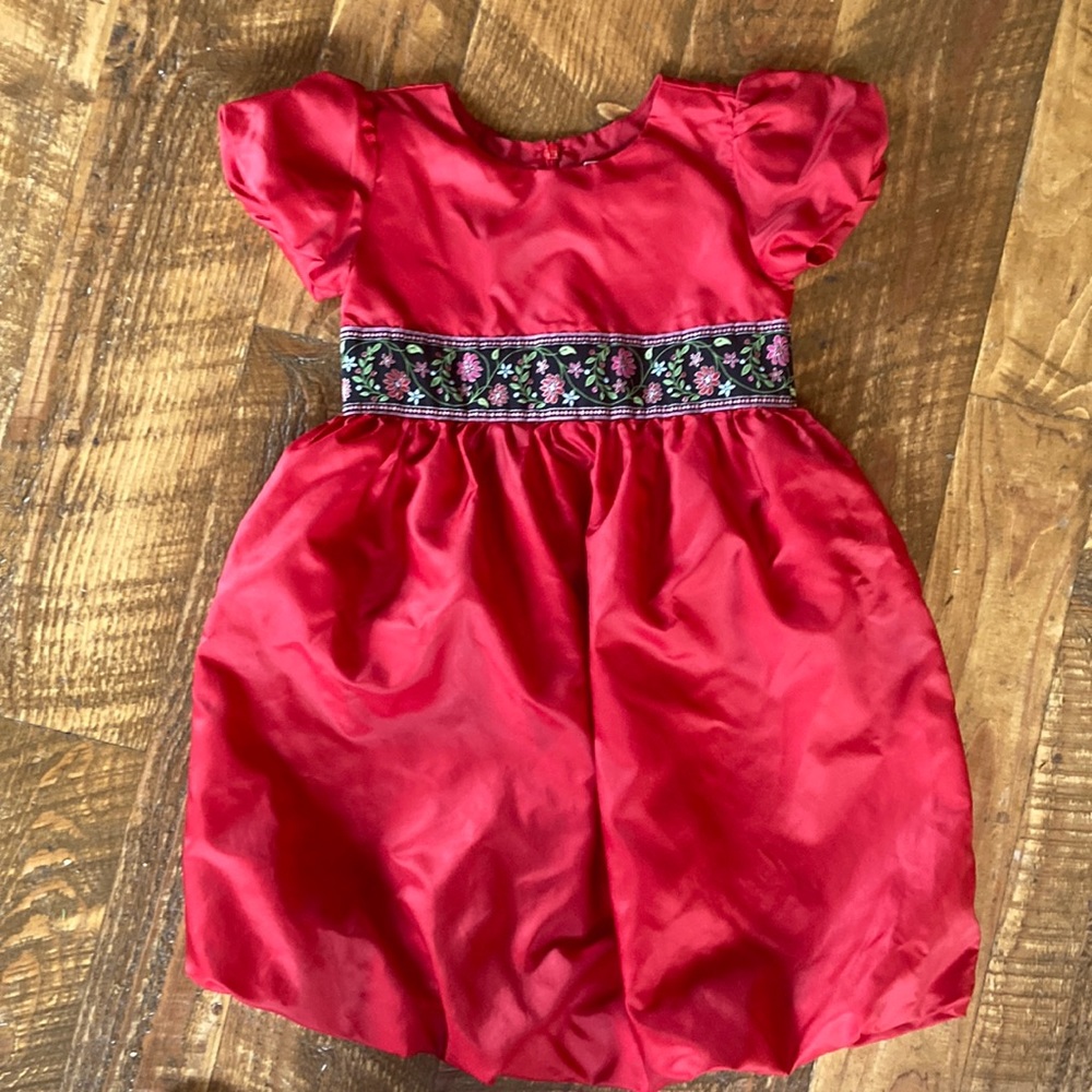 Girls silky satin red dress 120 (6-7) Hanna Andersson